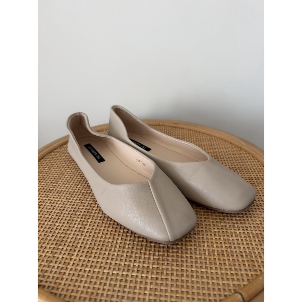 Korean Designed Taupe Ballet Stlye Flats with Sleek Square Toe for Women Size 7